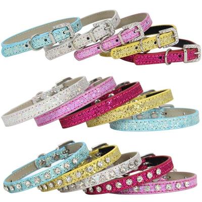 China Wholesale Super Shiny JEWELED Diamond Rhinestone Baby Dog Cat Collar Leather Strap Kitten Accessories Puppy Collar Cat Collar Puppy for sale