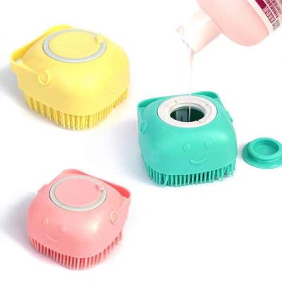 China Viable Wholesale Massage Cat Dog Bath Brush Pet Grooming Brush Silicone Pet Bath Brush Shampoo Dispenser Bath Massager With Soap Dispenser XZ for sale