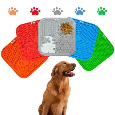 China Viable Dog Licking Mat Cat Slow Feeder Lick Pad With Suction Cups Calming Mat Dog Puzzle Toys Pet Treat IQ Training Mat for sale