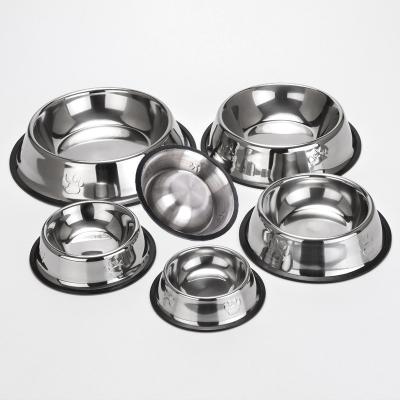 China Wholesale Viable Non-slip Dog Bowl /pet Bowl /cat Bowl With Base Stainless Steel Pet Food Bowl Rubber Drinking Dish for sale