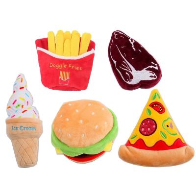 China Best Selling Personalized Hamburg Eco Friendly Fast Food and Durable Pet Soft Toy Cute Plush Dog Toys Squeaky Ice Cream for sale