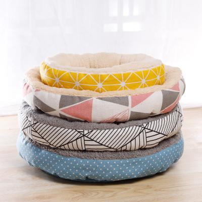 China Camas Mascotas China Designer Canvas Cheap Pet Bed Supplies Cute Modern Round Dog Bed Viable for sale