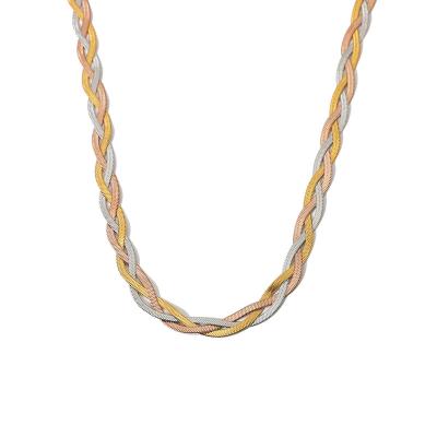 China FASHIONABLE Woven Snake Bone Three Layers Titanium Steel Necklace Women Light Luxury Simple Chain for sale