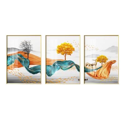 China Abstract Mountain View Poster Canvas Painting Print Triptych Gold Paintings Framed Poster for sale