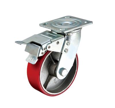 China Good 4/5/6/8 Inch Flat Free Heavy Duty PU Caster Wheel, Swivel While Brake Port Cargo Caster Wheels, Heavy Duty Roller Wheels for sale