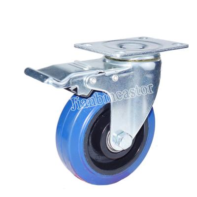 China 4/5/6/8 inch flat free bait industrial caster spins transport artificial elastic rubber carts spin swivel qianyue caster with brake for sale