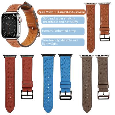 China New Soft Breathable Apple Watch Sports Strap 41mm Perforated Leather Strap Ultra 49mm 45mm Strap For iwatch87654321 for sale