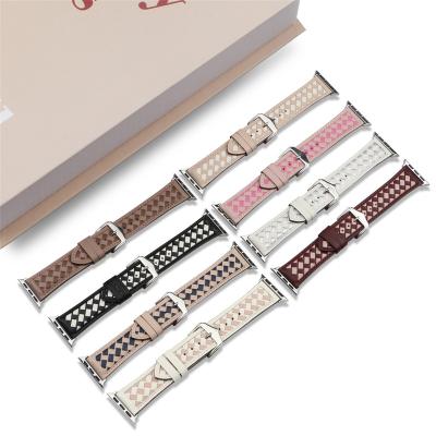 China Fashion Handwoven Dermis Colorblock Leather Strap 42 44 45 49mm Creative Suitable For Apple Watch iWatch 8 SE 7654321 Strap Stain Ultra for sale