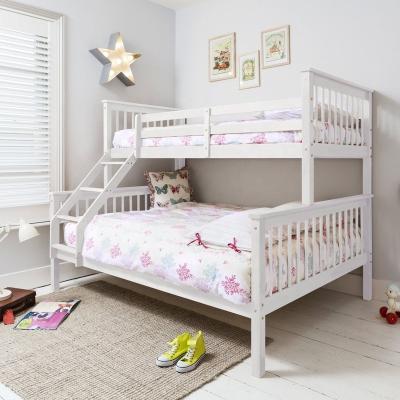 China Wooden Furniture Bed Triple Bunk Bed Solid Wood Bed In White/Grey/Varnish Hanna Kids Color With Two Drawers for sale