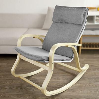 China Dark Birch Wood Frame Faux Foldable Canvas Gray Lounger Rocking Chair Living Room for sale