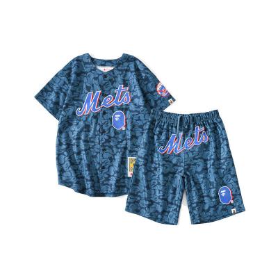 China Waterproof 2023 Summer Bape Baseball T-shirt Set Breathable Short Sleeve Overall Youth Hip Hop Half-Sleeved Loose Shorts Basketball Shirt for sale