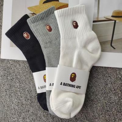 China QUICK DRY High Quality Simple Black Monkey Embroidery Bape Head White Gray Sock For Women Men Unisex Teens for sale