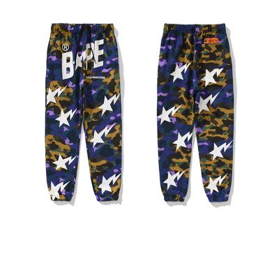 China beautiful fashion BAPE Anti-wrinkle pants white pentagon letter print tow blue and purple camouflage intercalated pants for sale