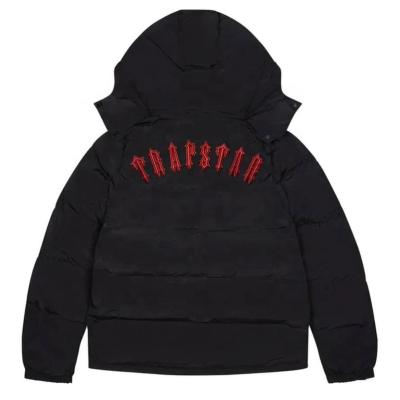 China Winter Men's Red Embroidered Trapstar London Letter Embroidered Coat Warm Detachable Hooded Down Jacket Black Down Hoodie for sale