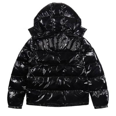 China Other Winter Mens Womens Coats Trapstar Jacket Letter Embroidery Irongate Detachable Hood Winter Thermal Shiny Black Jacket for sale