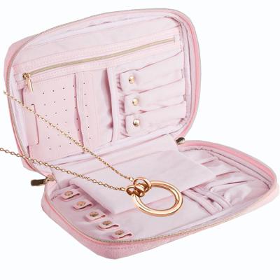 China Fashion Travel Jewelry Organizer Case Jewelry Storage Bag for Necklace, Earrings, Rings, Bracelet, Pink for sale