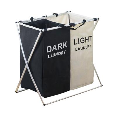 China Foldable Laundry Hemper Laundry Bag Large Folding Laundry Hamper 2 Compartment With Durable Rack Laundry Basket for sale