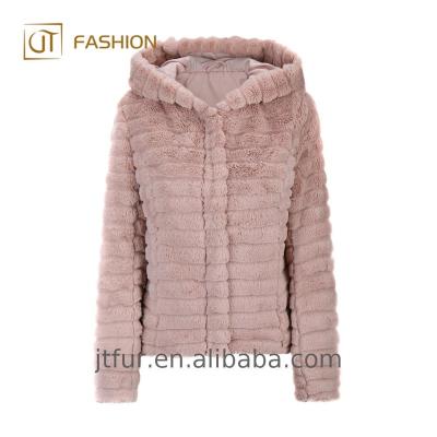 China 2018 anti-shrink new style anti-shrink china made slim rex rabbit faux fur with hood cute ladies coat salable winter fashion women faux fur jacket for sale