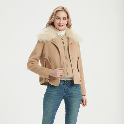 China Winter Women Jtfur Anti-wrinkle Woolen Coat Anti-wrinkle Faux Fur Collar Short Warm Detachable Coating Wool Down Coat for sale