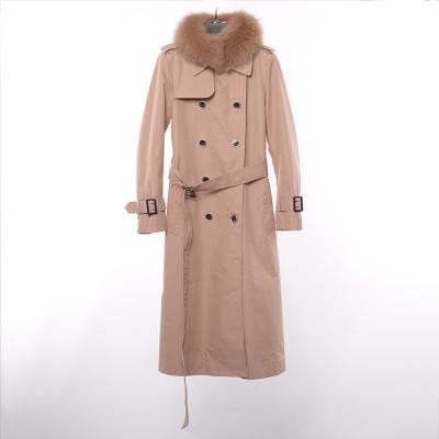 China Custom Made High Quality Reversible Coat Overcoat Luxury Vintage Ditch Autumn Women Fox Fur Collar Jacket Slim Reversible With Fur for sale