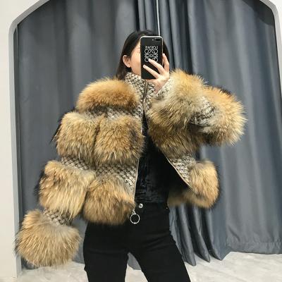 China New Autumn Winter Imported Skin Raccoon Viable Hair Tweed Shorts Whole Fur Jtfur Coat for sale