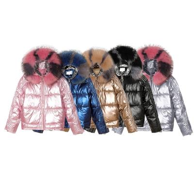 China Winter Jtfur Anti Wrinkle Down Coat With Shiny Fur Hood Women Light Down Jacket Bubble Hooded Coats for sale