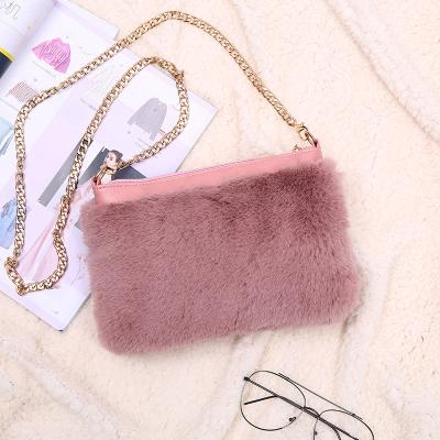 China Lovely Cute Pink Rex Rabbit Fur Purse Faux Fur Handbag Women Jtfur Jtfur Faux Fur Handbag Women Wholesale High Quality Fluffy Chain Bag for sale