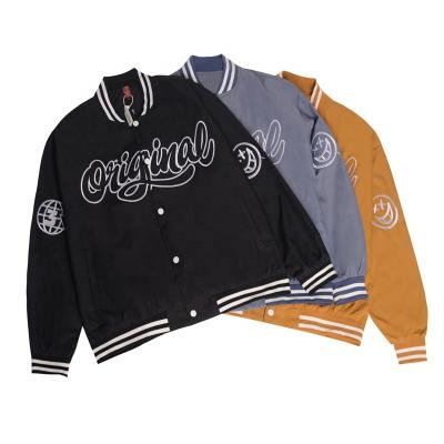 China Fashion Cotton Polyester Bottom Waterproof Custom Side Pockets Letter Embroidery Baseball Vintage Harajuku Bomber Plus Size Men's Jacket for sale