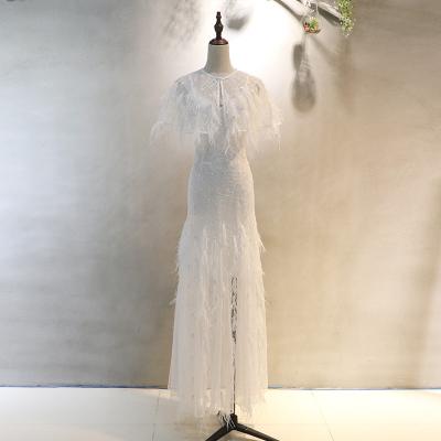 China Anti-wrinkle high quality luxury women tie dress evening dress fairy feather and white ostrich sequin lingerie dress apparel for sale