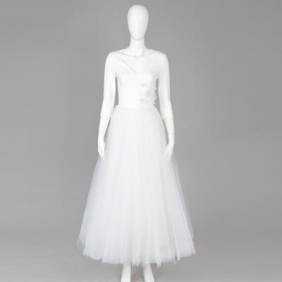 China Customized High Quality Mesh Wedding Dress Bridal Gown Deep White Three Quarter Ball Applique Anti-Static Free Sample Thin Sleeves for sale