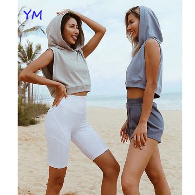 China 2022 Cropped French Hoodie Anti-wrinkle GYM Custom Vintage Hoodie Double Layer 100%Cotton Crop Top Workout Hoodie French Terry Sleeveless Hoodie for sale