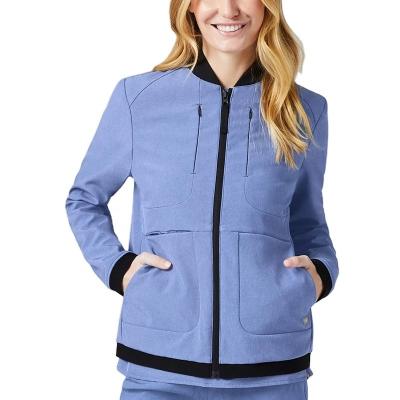 China Ribbed Collar Zipper Closure Hospital Uniform Medical Hospital Scrubs Nurse Jacket Women Soft Bomber Fleece Outwear Coat for sale