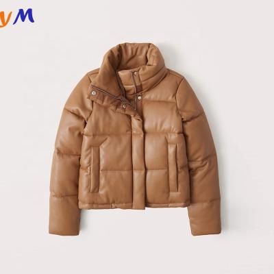 China Anti-Wrinkle On The Trend Water Resistant Crop Silhouette White Women Custom Logo For Ladies Leather Puffer Jacket for sale