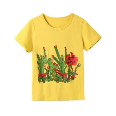 China Front Side O Neck Rubber Cactus Wholesale Anti-Shrink Casual Wearing Yellow Shorts Sheaths Regular Length Style Summer Wide Leg T-shirt for sale