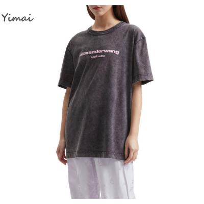 China Custom Made Women's Anti-Wrinkle Oversized Black Vintage Wash Acid Breath Print T Shirt For Woman Summer for sale