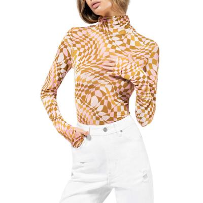 China Custom Printing Mesh Tops For Women Sexy Summer Anti-pilling Extra Long Sleeve New Design High Quality Turtle Neck Clothing for sale