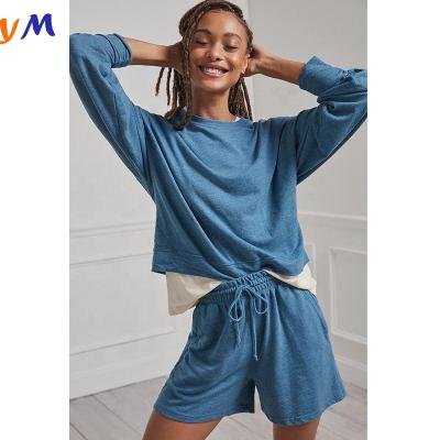 China Comfortable women's anti-pilling and chic crop pullover top and pull on piece Loungewear shorts 2 place for running running for sale