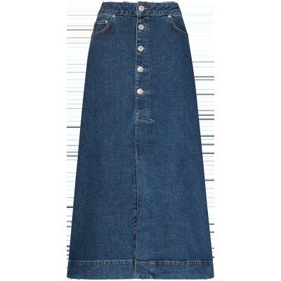 China Front Button Calf Length A-line Skirt Jeans Mid-Blue Classic Plus Size High Waisted Skirt Women Denim Jean Skirt for sale