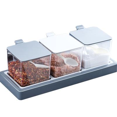 China Sustainable Plastic Condiment Holder Seasoning Box Spice Box 3pcs Set Seasoning Jar S for sale