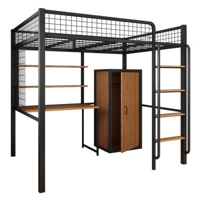 China JZD Modern Solid Wood Loft Bed Queen Size King Sizes Bed Metal Bunk Bed Frame With Table Wardrobe for sale