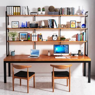 China Double Knockdown Structure Wrought Iron Office Shelf Combination Study Household Computer Desk Solid Wood Shelf Built-in Desk for sale