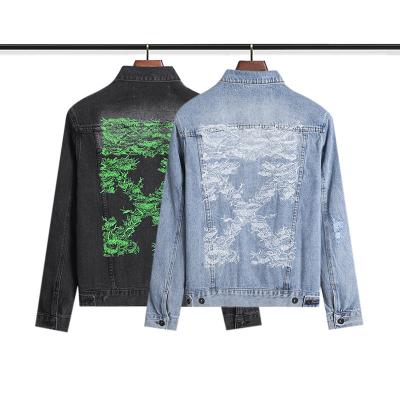 China 2021 New Breathable High Quality Arrow Embroidery Loose Denim Jacket Men's Denim IHJ6313 Loose Bomber Jacket for sale