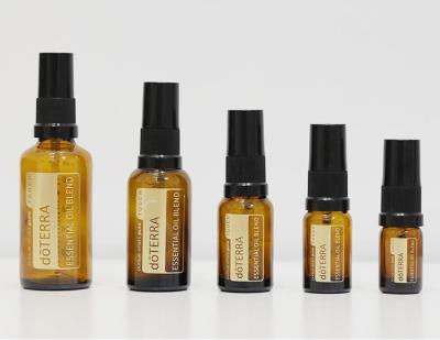 China 15ml 30ml 50ml eco-friendly doterra amber glass precise scale spray bottles with fine mist spout for sale