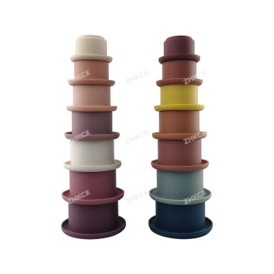 China Baby stack cup bath shower toy colorful educational silicone many kinds of silicone toys new stacking cup for sale