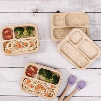 China Modern Eco-Friendly Baby Dish Natural Bamboo Stay Set Dish Bamboo Infant Self Suction Bamboo Dish for sale