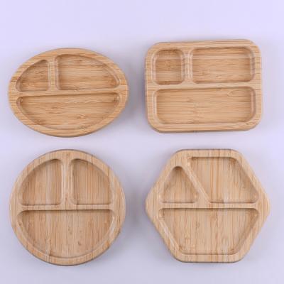 China Modern Eco-Friendly Baby Dish Natural Bamboo Stay Set Dish Bamboo Infant Self Suction Bamboo Dish for sale