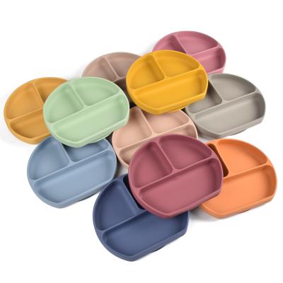 China Sustainable Non-slip Feeding Bowl Silicone Round Baby Rubber Dishes Plates Food Grade Silicone Baby Dish for sale