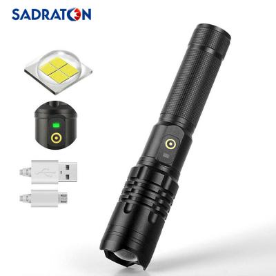 China Tactical military xhp50 low power booster function SADRATOM strong light long distance 1000 lumen professional led torch zoom usb rechargeable flashlight for sale