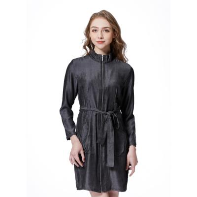 China Casual Style Sustainable Washable Women's Fashion Clothing Zipper Stand Collar Coat Long for sale