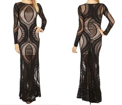 China Anti-wrinkle women fashion Pin Dot Maxi Dress in black for sale